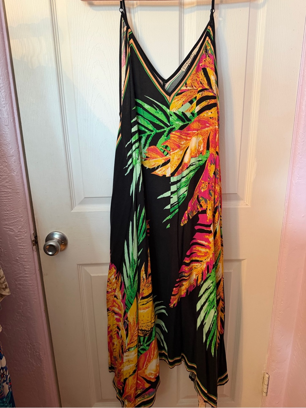 Flying Tomato Multicolor Tropical Slip Dress with Black Trim